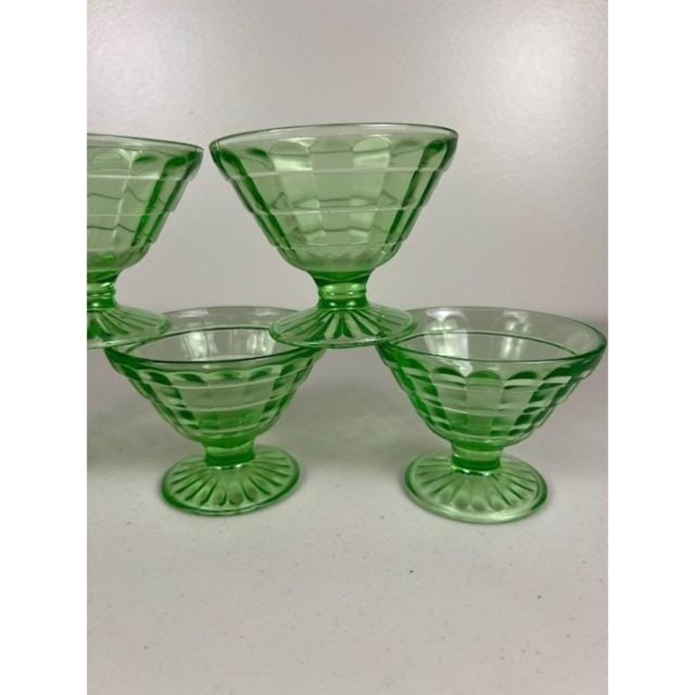Vintage Anchor Hocking Block Optic‎ Green Uranium Depression Glass Sherbet Cup 5 - Picture 9 of 15